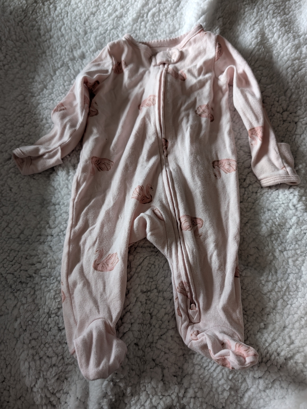 Carter's Light Pink Footed One-Piece with Swan Print